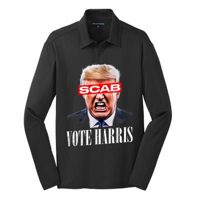 Trump Is A Scab Vote Kamala Harris 2024 Harris Walz 2024 Silk Touch Performance Long Sleeve Polo