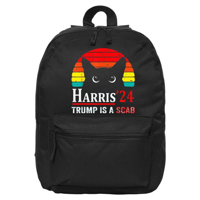 Trump Is A Scab Vote Harris Valz Cat Lady 16 in Basic Backpack