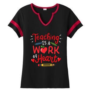 Teaching Is A Work Of Heart Valentine's Day Teacher Costume Ladies Halftime Notch Neck Tee