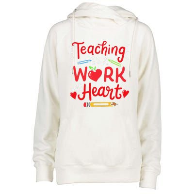 Teaching Is A Work Of Heart Valentine's Day Teacher Costume Womens Funnel Neck Pullover Hood