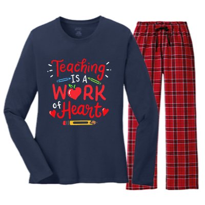 Teaching Is A Work Of Heart Valentine's Day Teacher Costume Women's Long Sleeve Flannel Pajama Set 