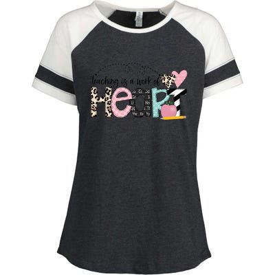 Teaching Is A Work Of Heart Enza Ladies Jersey Colorblock Tee