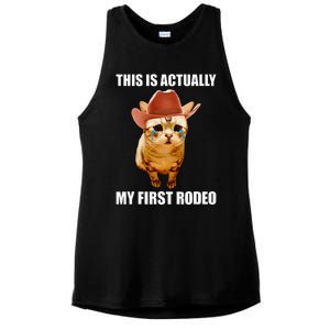 This Is Actually My First Rodeo Cowboy Cat Meme Ladies PosiCharge Tri-Blend Wicking Tank