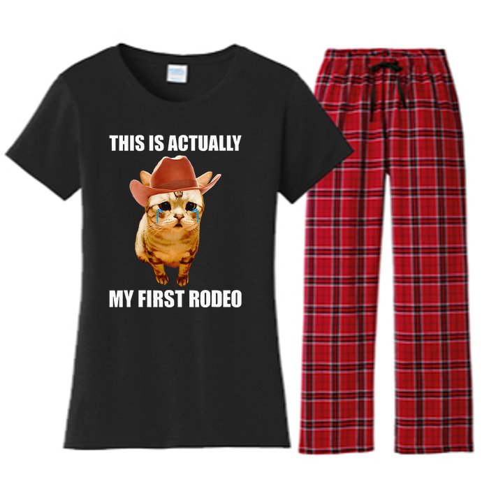 This Is Actually My First Rodeo Cowboy Cat Meme Women's Flannel Pajama Set