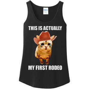 This Is Actually My First Rodeo Cowboy Cat Meme Ladies Essential Tank