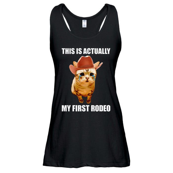 This Is Actually My First Rodeo Cowboy Cat Meme Ladies Essential Flowy Tank