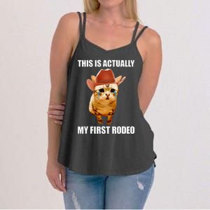 This Is Actually My First Rodeo Cowboy Cat Meme Women's Strappy Tank