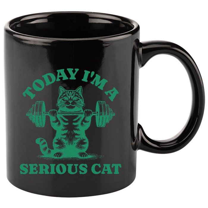 Today IM A Serious Cat Lifting Weights Gym Fitness 11oz C Handle Ceramic Mug