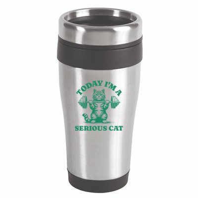 Today IM A Serious Cat Lifting Weights Gym Fitness 16oz Travel Tumbler