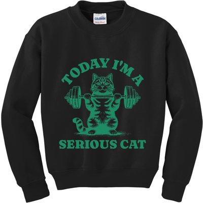 Today IM A Serious Cat Lifting Weights Gym Fitness Kids Sweatshirt
