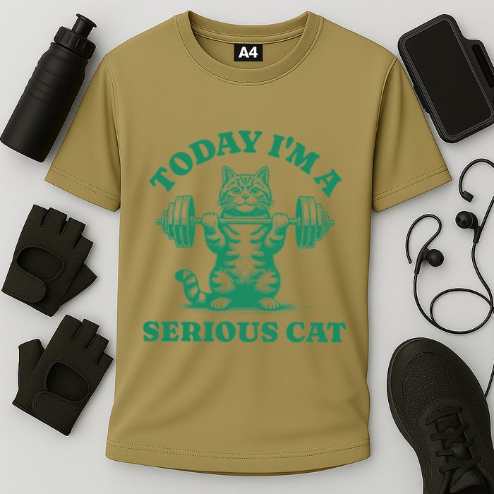 Today IM A Serious Cat Lifting Weights Gym Fitness Cooling Performance Crew T-Shirt
