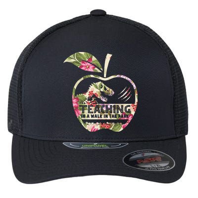 Teaching Is A Walk In The Park Funny Teacher Dinosaur Flexfit Unipanel Trucker Cap