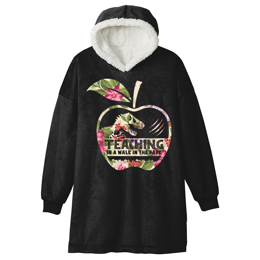 Teaching Is A Walk In The Park Funny Teacher Dinosaur Hooded Wearable Blanket