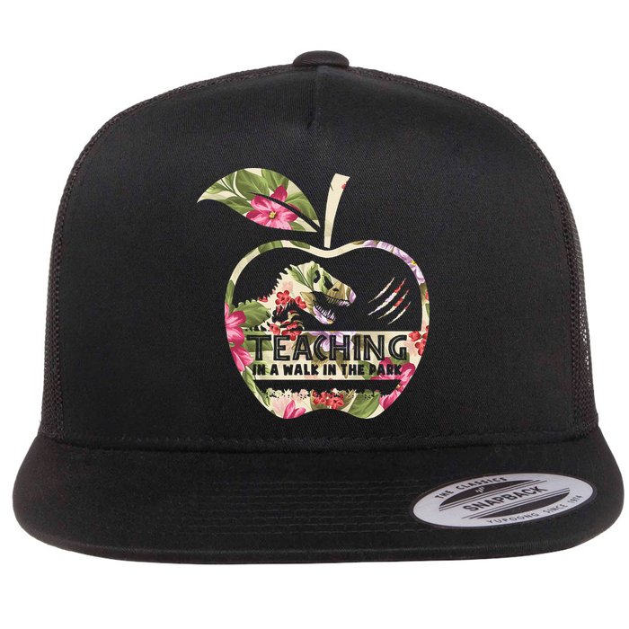 Teaching Is A Walk In The Park Funny Teacher Dinosaur Flat Bill Trucker Hat