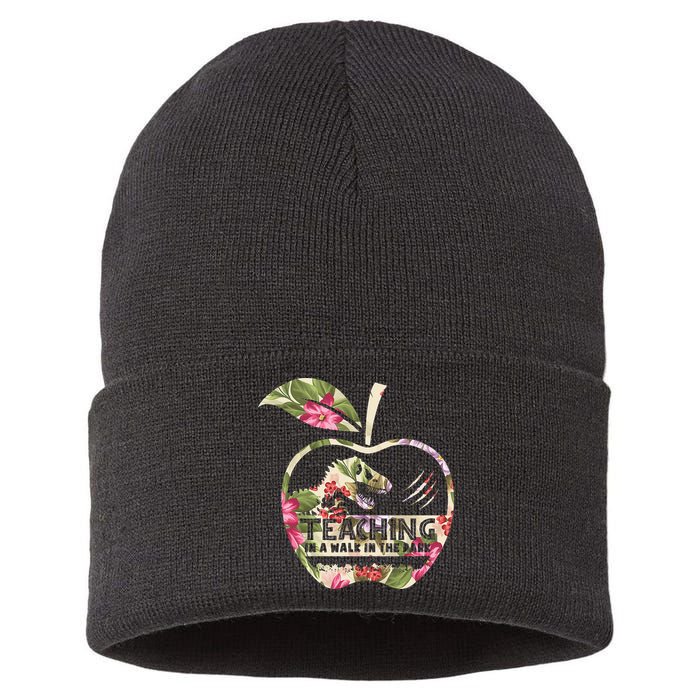 Teaching Is A Walk In The Park Funny Teacher Dinosaur Sustainable Knit Beanie