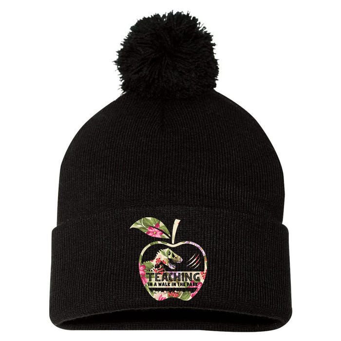Teaching Is A Walk In The Park Funny Teacher Dinosaur Pom Pom 12in Knit Beanie