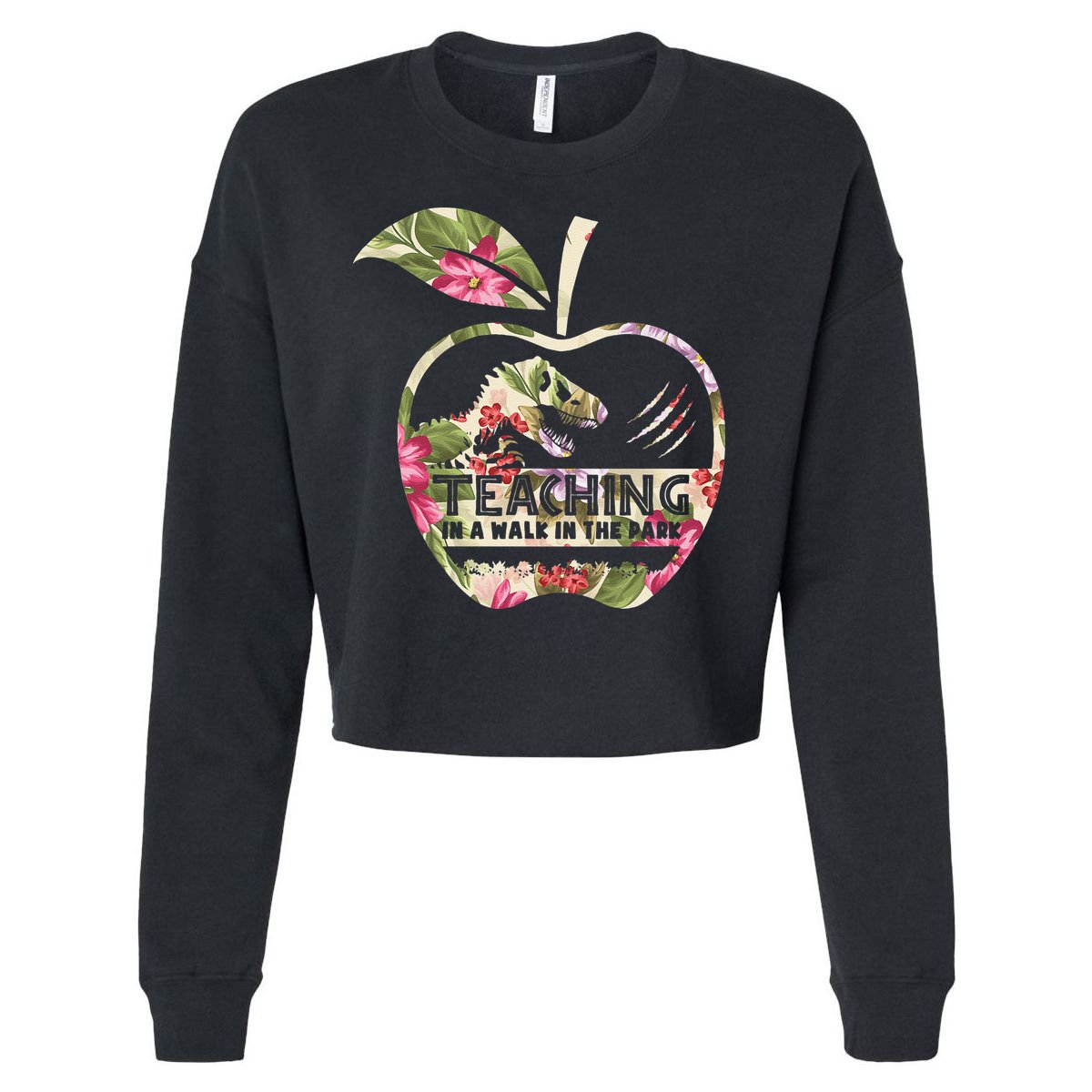 Teaching Is A Walk In The Park Funny Teacher Dinosaur Cropped Pullover Crew