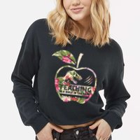 Teaching Is A Walk In The Park Funny Teacher Dinosaur Cropped Pullover Crew