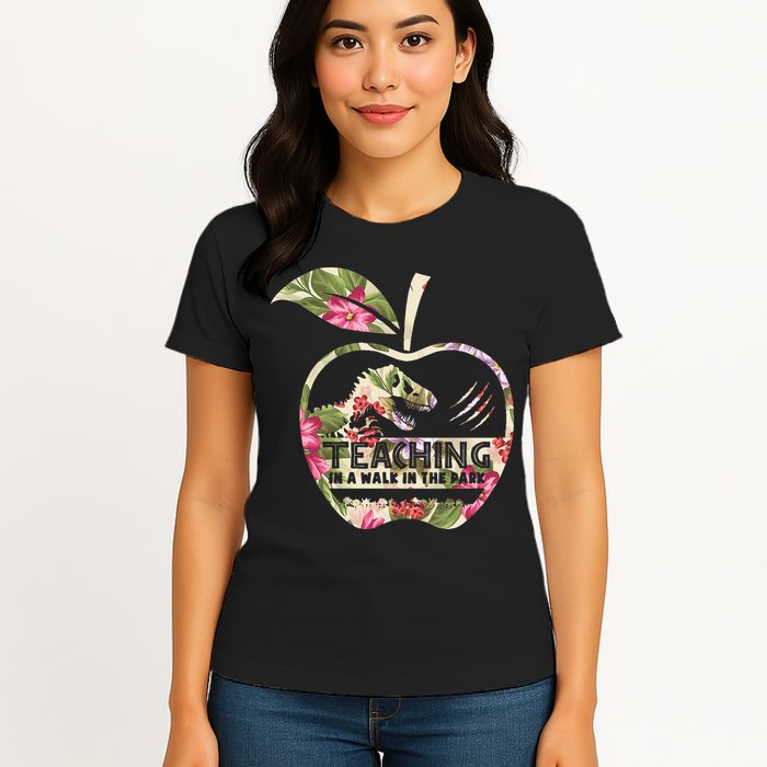 Teaching Is A Walk In The Park Funny Teacher Dinosaur Womens T-Shirt