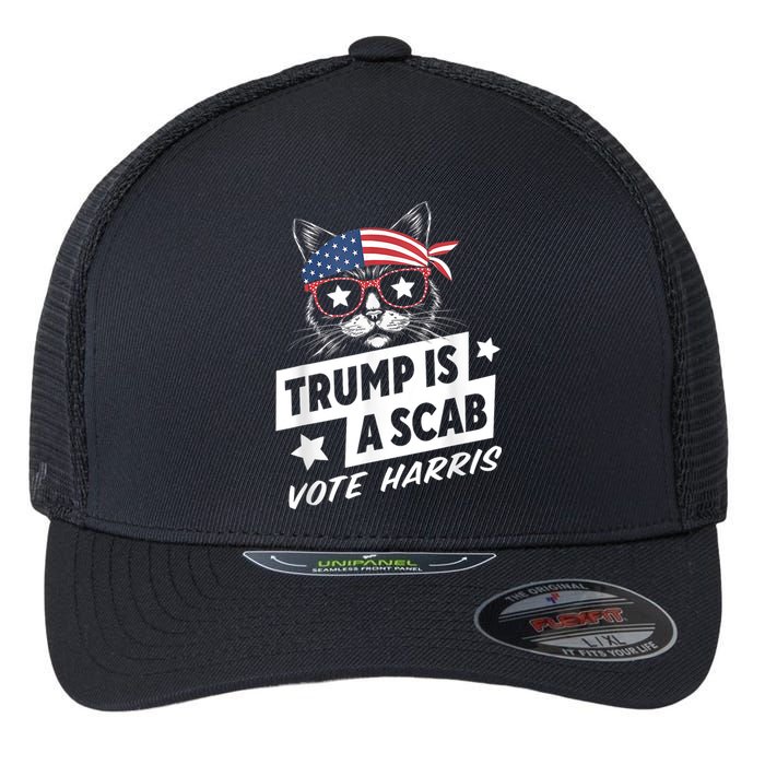 Trump Is A Scab Vote Kamala Harris Flexfit Unipanel Trucker Cap