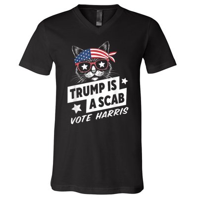 Trump Is A Scab Vote Kamala Harris V-Neck T-Shirt