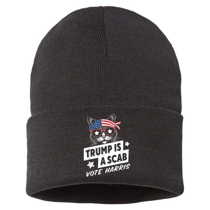 Trump Is A Scab Vote Kamala Harris Sustainable Knit Beanie