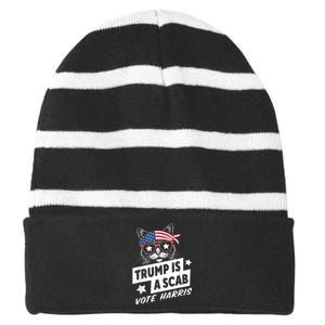 Trump Is A Scab Vote Kamala Harris Striped Beanie with Solid Band