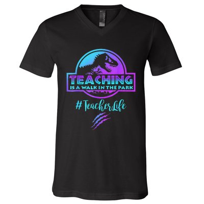 Teaching is a Walk in Park Teacher Life Funny Mother's Day V-Neck T-Shirt