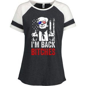 Trump IM Back Bitches Take Ameircan Great Again Enza Ladies Jersey Colorblock Tee