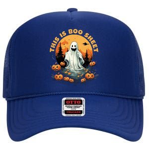 This Is Boo Sheet Halloween Funny High Crown Mesh Back Trucker Hat