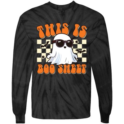 This Is Boo Sheet Ghost Groovy Halloween Tie-Dye Long Sleeve Shirt