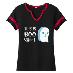 This Is Boo Sheet Funny Halloween Sayings Ladies Halftime Notch Neck Tee