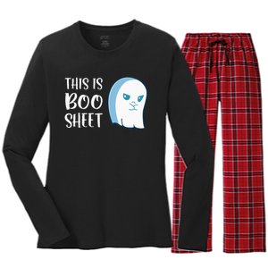 This Is Boo Sheet Funny Halloween Sayings Women's Long Sleeve Flannel Pajama Set 