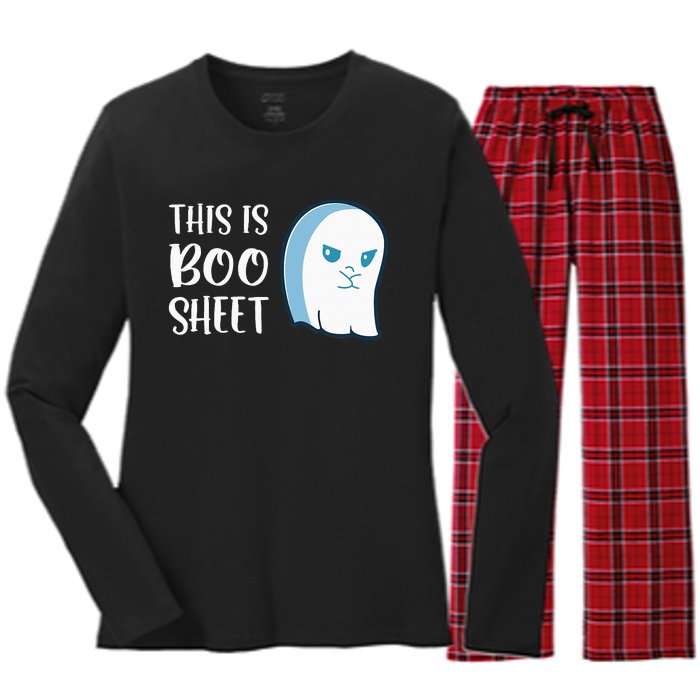 This Is Boo Sheet Funny Halloween Sayings Women's Long Sleeve Flannel Pajama Set 