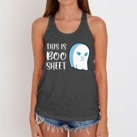 This Is Boo Sheet Funny Halloween Sayings Women's Knotted Racerback Tank