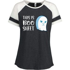 This Is Boo Sheet Funny Halloween Sayings Enza Ladies Jersey Colorblock Tee