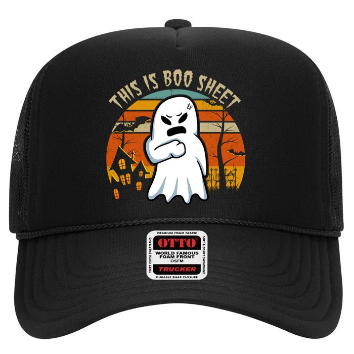 This Is Boo Sheet Ghost Spooky Sunset Funny High Crown Mesh Back Trucker Hat