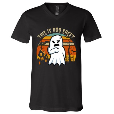 This Is Boo Sheet Ghost Spooky Sunset Funny V-Neck T-Shirt