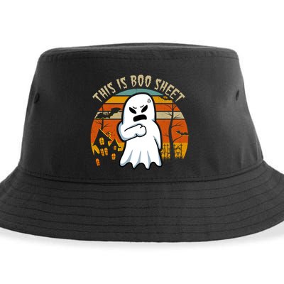 This Is Boo Sheet Ghost Spooky Sunset Funny Sustainable Bucket Hat