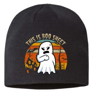 This Is Boo Sheet Ghost Spooky Sunset Funny Sustainable Beanie