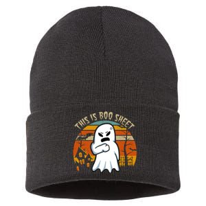 This Is Boo Sheet Ghost Spooky Sunset Funny Sustainable Knit Beanie