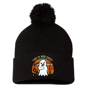 This Is Boo Sheet Ghost Spooky Sunset Funny Pom Pom 12in Knit Beanie