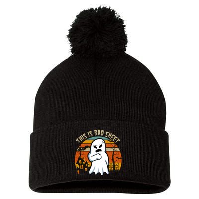This Is Boo Sheet Ghost Spooky Sunset Funny Pom Pom 12in Knit Beanie