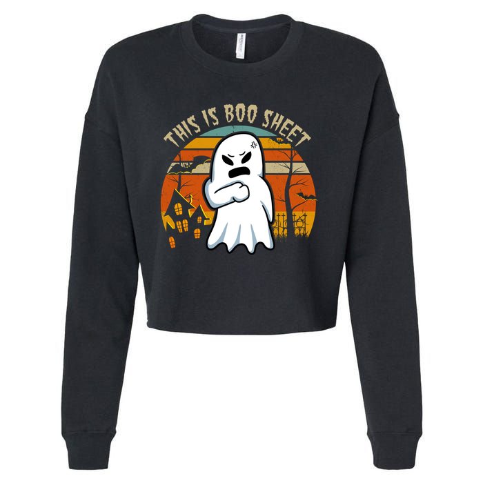 This Is Boo Sheet Ghost Spooky Sunset Funny Cropped Pullover Crew