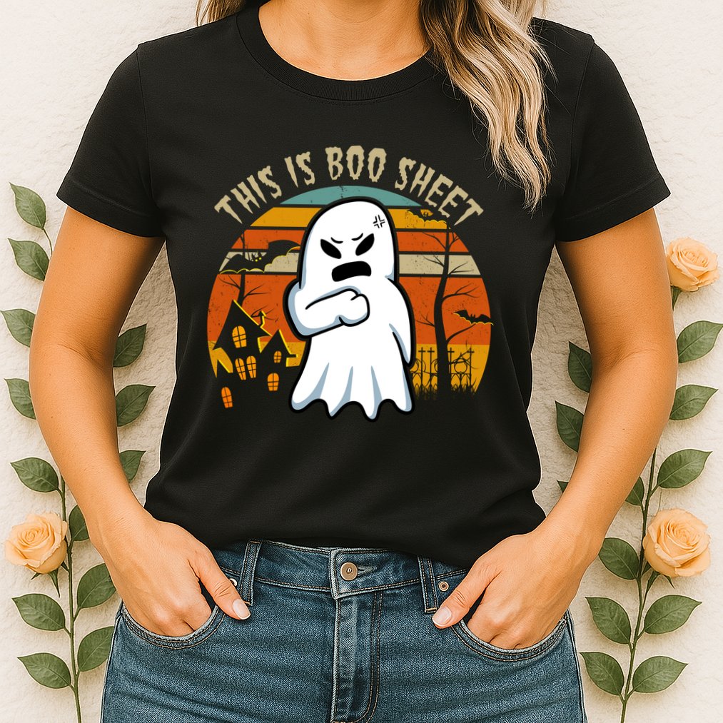 This Is Boo Sheet Ghost Spooky Sunset Funny Womens T-Shirt
