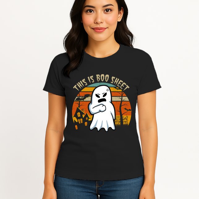 This Is Boo Sheet Ghost Spooky Sunset Funny Womens T-Shirt