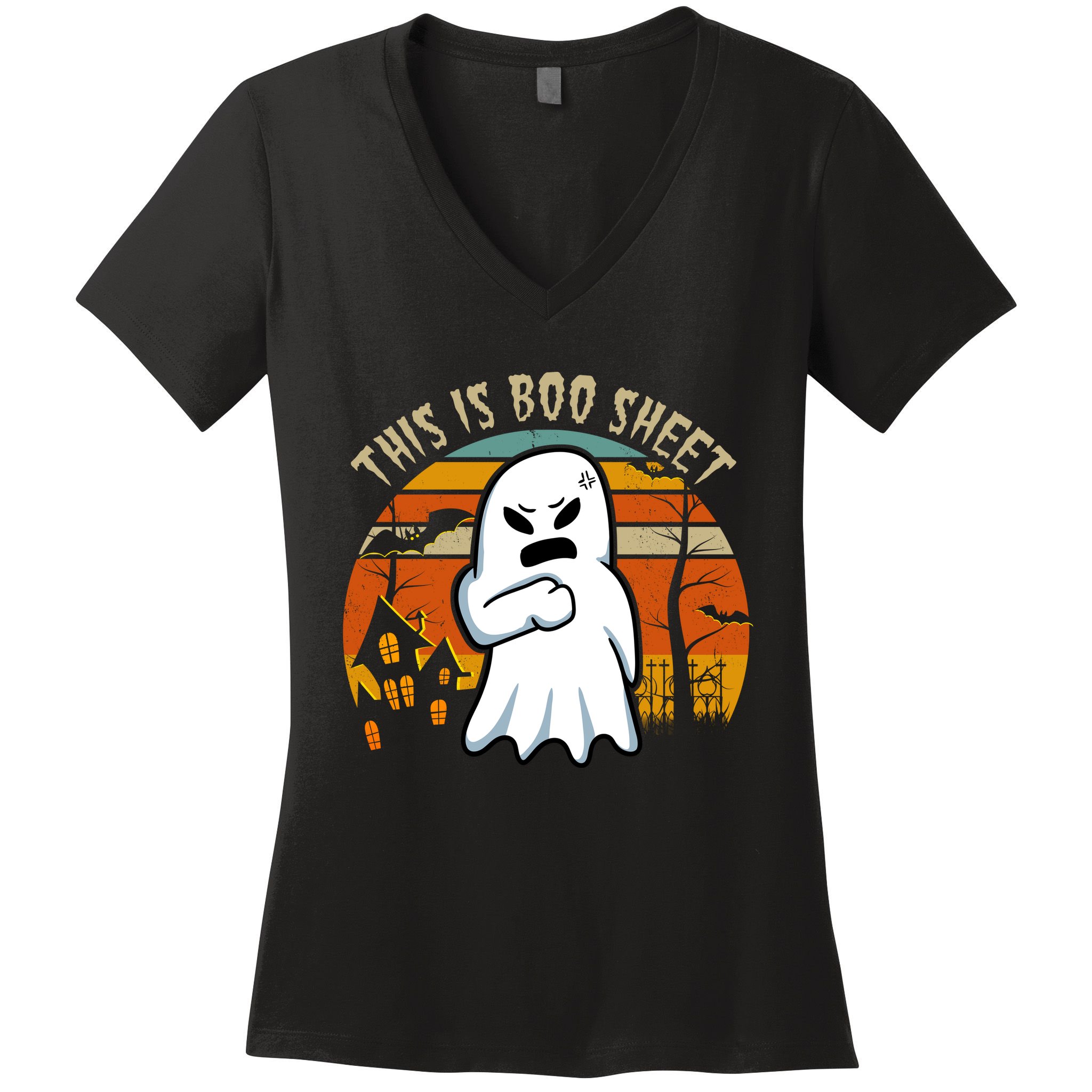 This Is Boo Sheet Ghost Spooky Sunset Funny Women's V-Neck T-Shirt