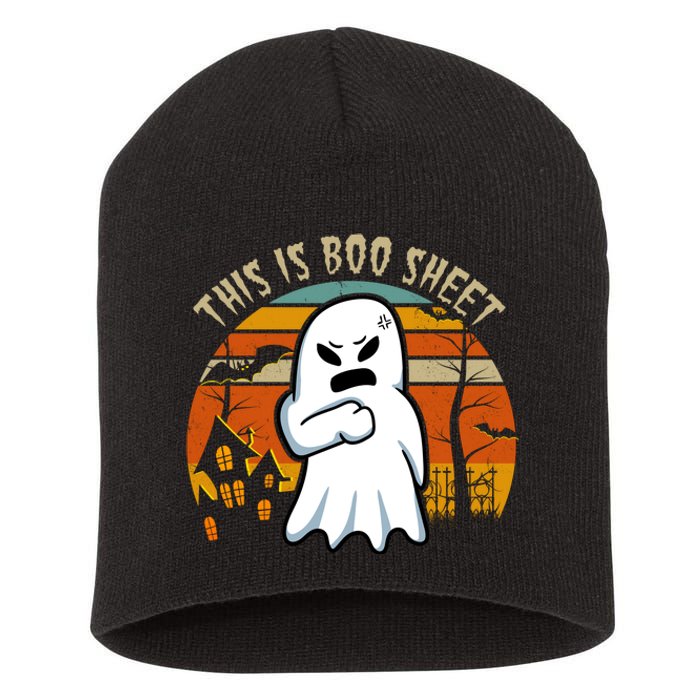 This Is Boo Sheet Ghost Spooky Sunset Funny Short Acrylic Beanie