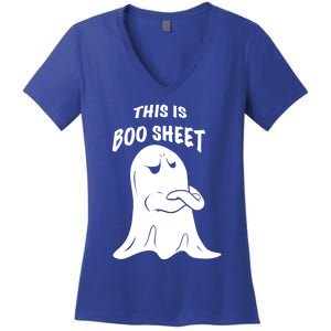 This Is Boo Sheet Funny Halloween Ghost Costume Gift Women's V-Neck T-Shirt