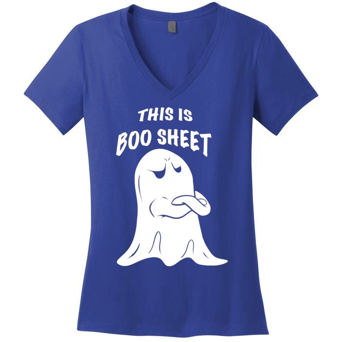 This Is Boo Sheet Funny Halloween Ghost Costume Gift Women's V-Neck T-Shirt